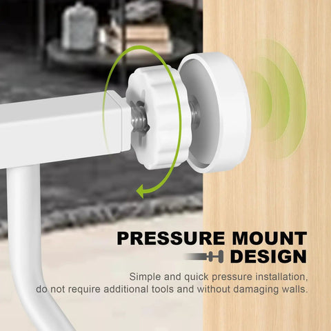 Pressure mount design on Auto Close Baby Gate With Cat Door, Adjustable 29.5 To 48.4 Inch Walk Through Safety Gate, shown on door.