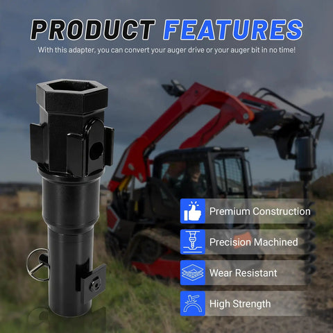 Heavy Duty Auger Adapter Coupler Converting Two Inch Female Hex To Two Nine Sixteenths Inch Male Round Shaft With Conversion Bolt