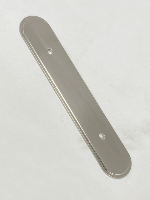 Three Inch Oval Backplate In Brushed Nickel Dope Finish Pack Of Twenty Five For Cabinets Or Doors With Three Mounting Holes And A Slim One Eighth Inch Projection Upgrade Your Space
