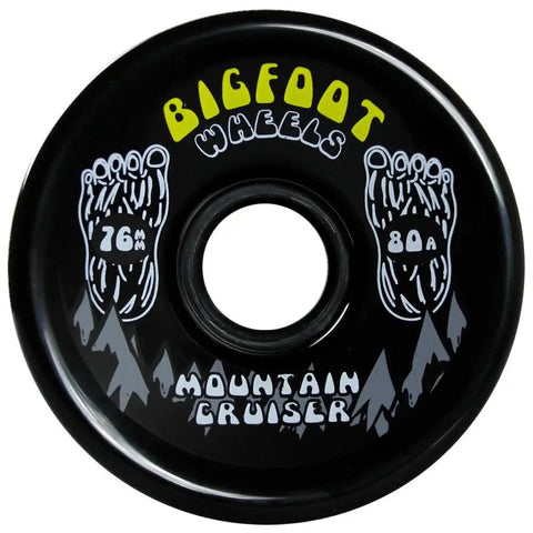 80A SHR Mountain Cruiser Longboard Wheels 76mm Black with Bigfoot design, ideal for stable turns and predictable slides.