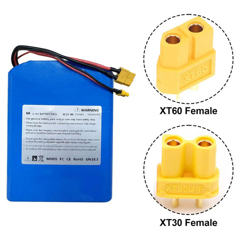 43.2V 5Ah Battery Pack Replacement For WowGo 2S Pro 2S Max 3X And 3E Electric Skateboard with XT60 and XT30 connectors