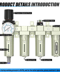 Image of Built Tough 4 Stage Air Drying System with labeled components including auto drain, pressure gauge, and filter stages