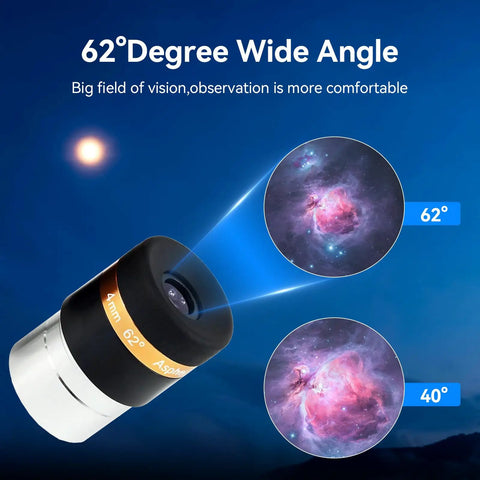 4mm 10mm 23mm Eyepiece Set With 2x Barlow Lens For 1.25 Inch Tubes, 62 Degree Wide Angle View, night sky illustration