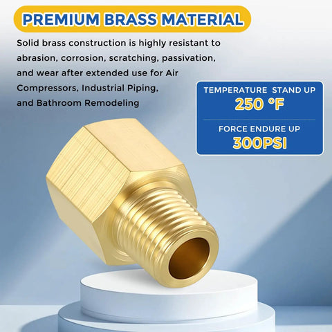 Premium brass pipe fittings reducing adapter M10 female to M8 male connector for air, oil, and LP systems, 300 PSI, 250°F.