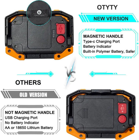 Comparison of Rechargeable LED Work Light 30W 1500LM Portable Flood Light with magnet and charging features vs old version.