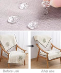 Fifty Piece Upholstery Twist Pins Featuring Slick Clear Rose Heads And Compact Storage Box, securing couch cover on chair.