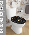 Elongated Toilet Seat Resin Bathroom with floral design, fitting a white toilet, easy to clean and install.