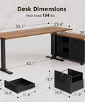 55 Inch L Shaped Electric Standing Desk With Drawers And File Cabinet Sets For Home Office dimensions and components