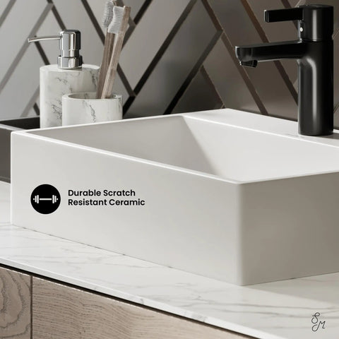 20 Inch Rectangle Vessel Sink In Glossy White Above Counter Installation Durable Ceramic With Scratch Resistant Finish
