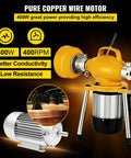 Badass Heavy Duty 400W Electric Drain Snake With 6 Foot Manganese Steel Spring Coiled Pipe Auger for kitchen sink, showing copper motor.