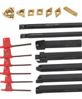 Hilitand Lathe Turning Tool Kit With 1/2 Inch Shank Carbide Inserts, seven piece set with steel tools and inserts for machining.