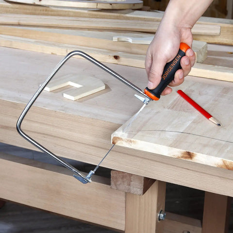 Coping Saw Kit With Frame And Two Extra Six And A Half Inch Blades, 15TPI High Speed Steel Blades for precise woodworking cuts.