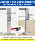 Diagram showing how to measure and cut cables for the 10 Pack 1/8 Inch Invisible Cable Railing Kit with T316 Stainless Steel tensioners.