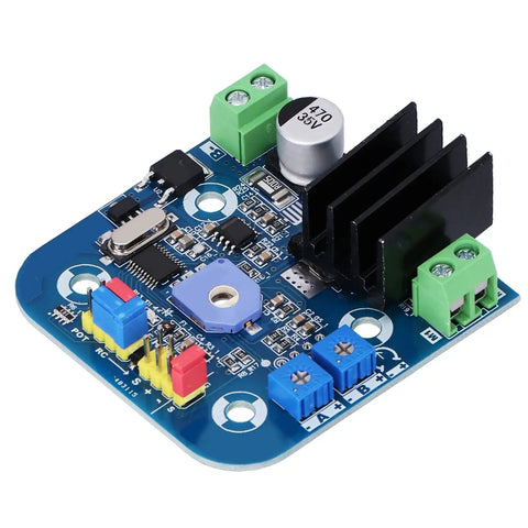 Beefy High Power Servo Control Board 12V To 24V For Remote Control Systems, 180 Kg.Cm Torque, 300 Degree Rotation, Stays Strong Under Load, Ideal For Robotic Projects, DIY RC Builds, And Heavy Duty Motion Control. blue PCB servo control board with heatsink