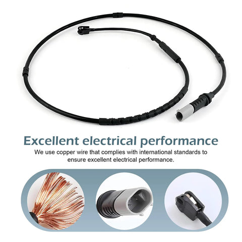 GRANDI brake wear sensor cable, black sheath with gray connector, front view.