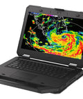 Rock Solid 14 Inch Rugged Business Laptop With Intel Core I5 Processor 16GB Ram 256GB Solid State Drive IP65 Weather Sealed Chassis Windows 11 Pro displaying weather radar.