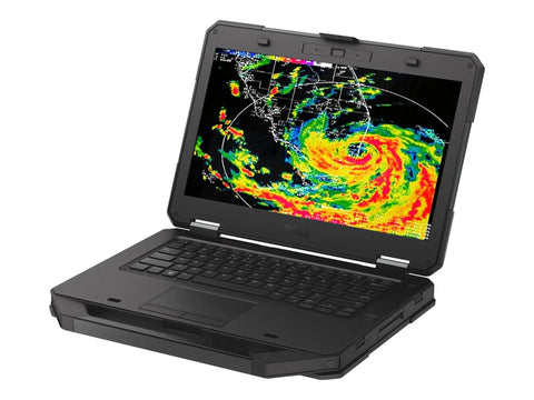 Rock Solid 14 Inch Rugged Business Laptop With Intel Core I5 Processor 16GB Ram 256GB Solid State Drive IP65 Weather Sealed Chassis Windows 11 Pro displaying weather radar.