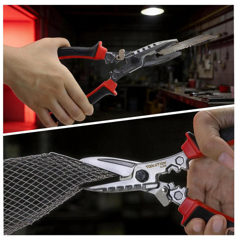 Electrician Utility Scissors 4 In 1 Tool With Tin Snips Cable Cutter Crimping Tool And Hex Wrench Pro Grade Quality For Cutting Sheet Metal Hardware Cloth Carpet Cardboard Terminals, cutting mesh