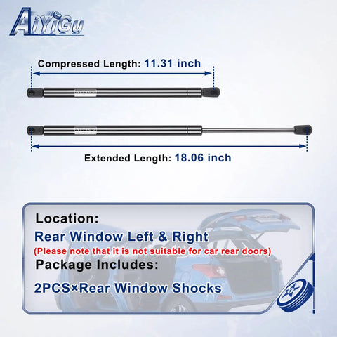 Rear Window Glass With Liftgate Shocks And Struts Not For Rear Tailgate Gas Springs Replacement For Cadillac Escalade ESV EXT Tahoe Suburban Yukon GMC Yukon 2000-2006 2 Pack showing compressed and extended lengths of shocks