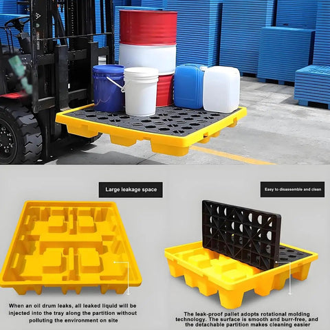 Rugged Heavy Duty Modular Oil Spill Containment Tray With Drain Outlet For Paint Buckets And Tools, Stackable Spill Platform