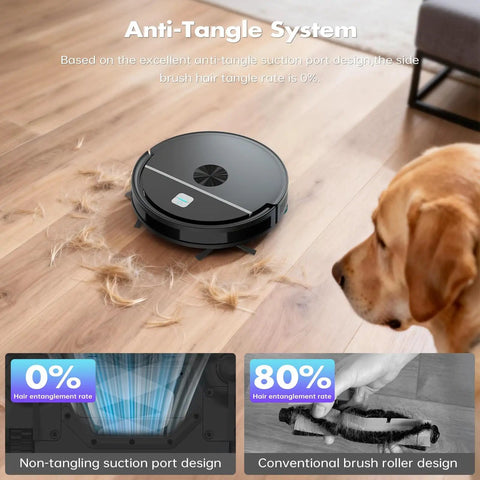 Black Robot Vacuum And Mop Combo With 3500Pa Suction, Kickass WiFi App Control And Remote, cleaning pet hair on floor