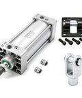 Heavy-Duty Pneumatic Air Cylinder 2.5 Inch Bore, 3.94 Inch Stroke, Double Acting, Single Rod with fittings and base plate