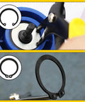 Two Pack 2 In 1 Snap Ring Pliers Set in use for installing and removing 10mm to 40mm circlips, shown in detailed action view.