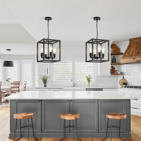 Rustic Industrial 4 Light Farmhouse Chandelier Pendant Lighting With Adjustable Height Metal Cage E26 Base Compatible For Kitchen Island Dining Room Living Room Bedroom Foyer Vibe hanging over kitchen island
