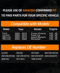 Chart showing vehicle models and OE numbers for Electric Fuel Pump Assembly For 2003 To 2010 Ford Crown Victoria Lincoln Town Car Mercury Grand Marquis 4.6L V8 And 2003 To 2004 Marauder 4.6L V8 Replaces SP2336H E2336S EB336S OE Numbers 4W1Z9H307AA 3W1Z9H307AB Plug And Play Fit V8 Sedans.
