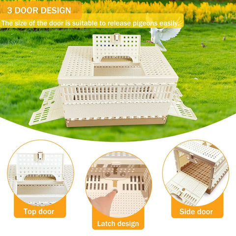 Folding Bird Cage For Pigeons And Small Pets Portable Travel Training Cage With Three Door Design Durable ABS Plastic