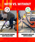 Comparison of static buildup vs grounded safety with X Static Grounding Kit For Cyclone Dust Collectors And Shop Vacuums