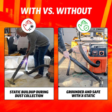 Comparison of static buildup vs grounded safety with X Static Grounding Kit For Cyclone Dust Collectors And Shop Vacuums