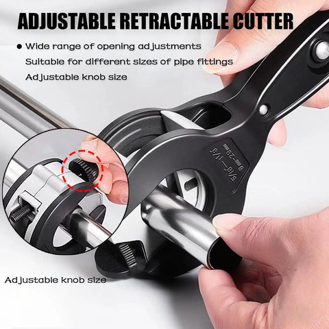 Close-up of 2 Pack Ratcheting Tubing Cutter Set With 2 In 1 Close Quarters Design for cutting pipes, showing adjustable knob.