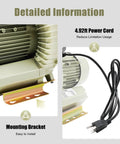 Built Tough 370W Air Pump Blower 110V 12Kpa High Pressure Workhorse Vortex Blower power cord and mounting bracket detail.