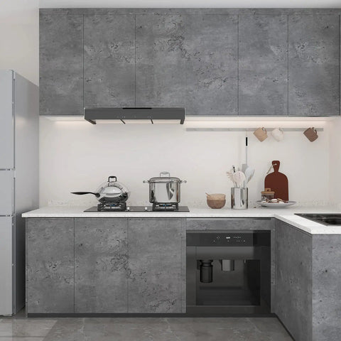 Modern kitchen with Dope Dark Concrete Wallpaper Peel And Stick Cement Texture Self Adhesive Contact Paper 31 By 157 Inches Waterproof Removable