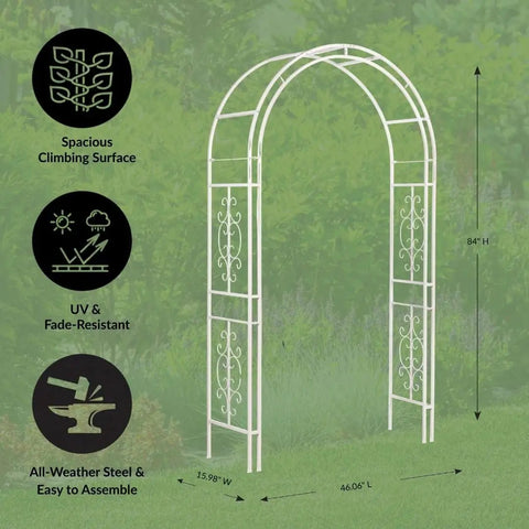 Arch Metal Outdoor Garden Arbor Montebello White 7 Feet Tall Iron Trellis Lattice For Climbing Plants Wedding Arch And Outdoor Patio Decor For Yard Entryway