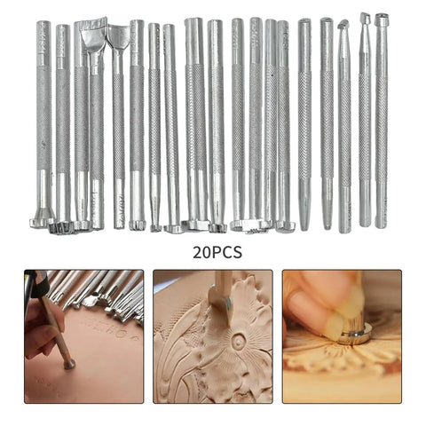 Pro Grade 20 Piece Leather Stamping Tool Set With Unique Shapes And Patterns For Carving And Crafting Leather Work Stainless Steel