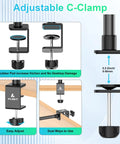 Adjustable C-clamp detail of Durable Adjustable Camera Desk Mount Stand With Quarter Inch Screw And C Clamp For Overhead Tabletop Use