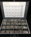 Tough As Nails Stainless Steel Phillips Pan Head Machine Screw Assortment Kit With Nuts Washers Storage Tray organized in sections.