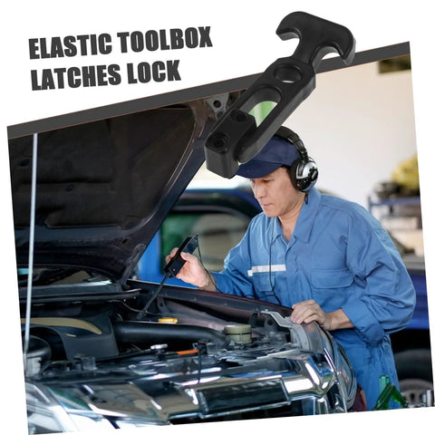 Mechanic using Two Pack Flexible Latch Kit For Toolbox And Cabinet Hoods, durable hood catch shown with engine bay