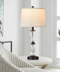Three Way Dimmable Touch Control Glass Table Lamps Set Of Two With USB Ports And AC Outlet, 26 Inch beside sofa in living room