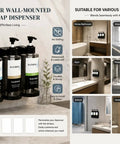 Three Chamber Shower Dispenser Set With No Drill Wall Mount Self Adhesive For Renters, Refillable 13.53 Oz Bottles in bathroom