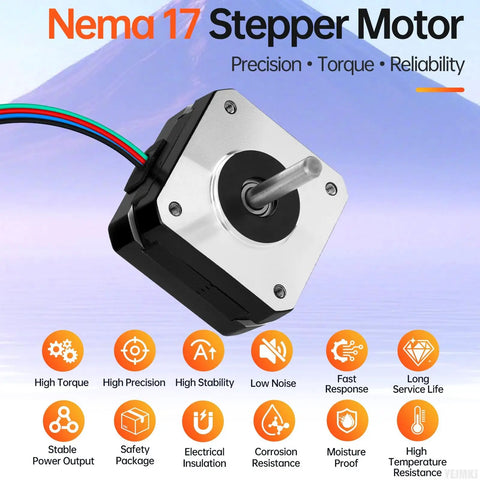 Nema 17 Stepper Motor 2 Phase 1.8 Degree 0.16 Nm High Torque Bipolar With 4 Wire Cable displayed with features.
