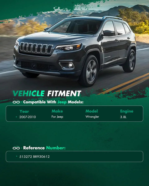 Vehicle fitment chart for Jeep Wrangler 2007-2010 with 3.8L engine, compatible with Beefed-Up Front Wheel Bearing And Hub Assembly Set.
