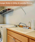 Leak-Free 6-Inch Swivel Bar Sink Faucet With Ceramic Valve Cartridge in laundry room with wooden cabinets and washer