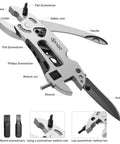 Five In One Portable Multitool Pliers Set With Cross Wrench, Screwdriver, Knife and Protective Cover showing labeled features