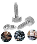 Rock Solid 2 Pack Stainless Steel Retractable Spring Plunger Pins With Knurled Grip And Dead Simple Locking Feature For Furniture And Diy Workshop Fixtures arranged with nuts, showcasing their sturdy design.