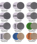 Heavy-Duty 123 Piece 2 Inch Sanding Discs Wet Dry Hook Loop Kit With Grits Ranging From 60 To 10000 showing various grit sanding discs.