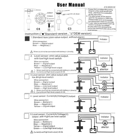 Universal Marine Fuel Sending Unit Float Gauge Replacement For Boats And More, 22 Inch Stainless Steel Water Level Sender, Anti Corrosion, Diesel And Gas Tank Sensor, Fits Most Trucks, RVs, Generators, Buses, Silver Tone user manual wiring diagram
