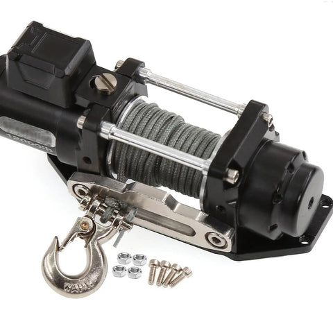 Heavy Duty Electric Winch With Remote Control For 1/8 And 1/10 Scale Crawlers Car features all metal construction and robust grip.